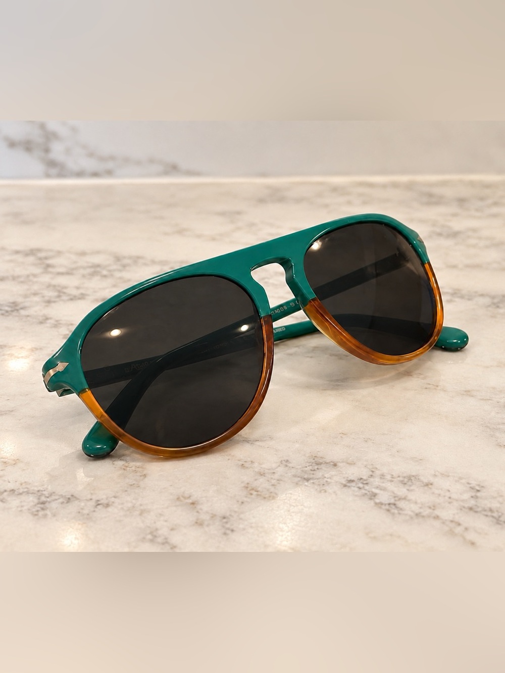 Persol Green and Amber Round Polarized Sunglasses 3302-S